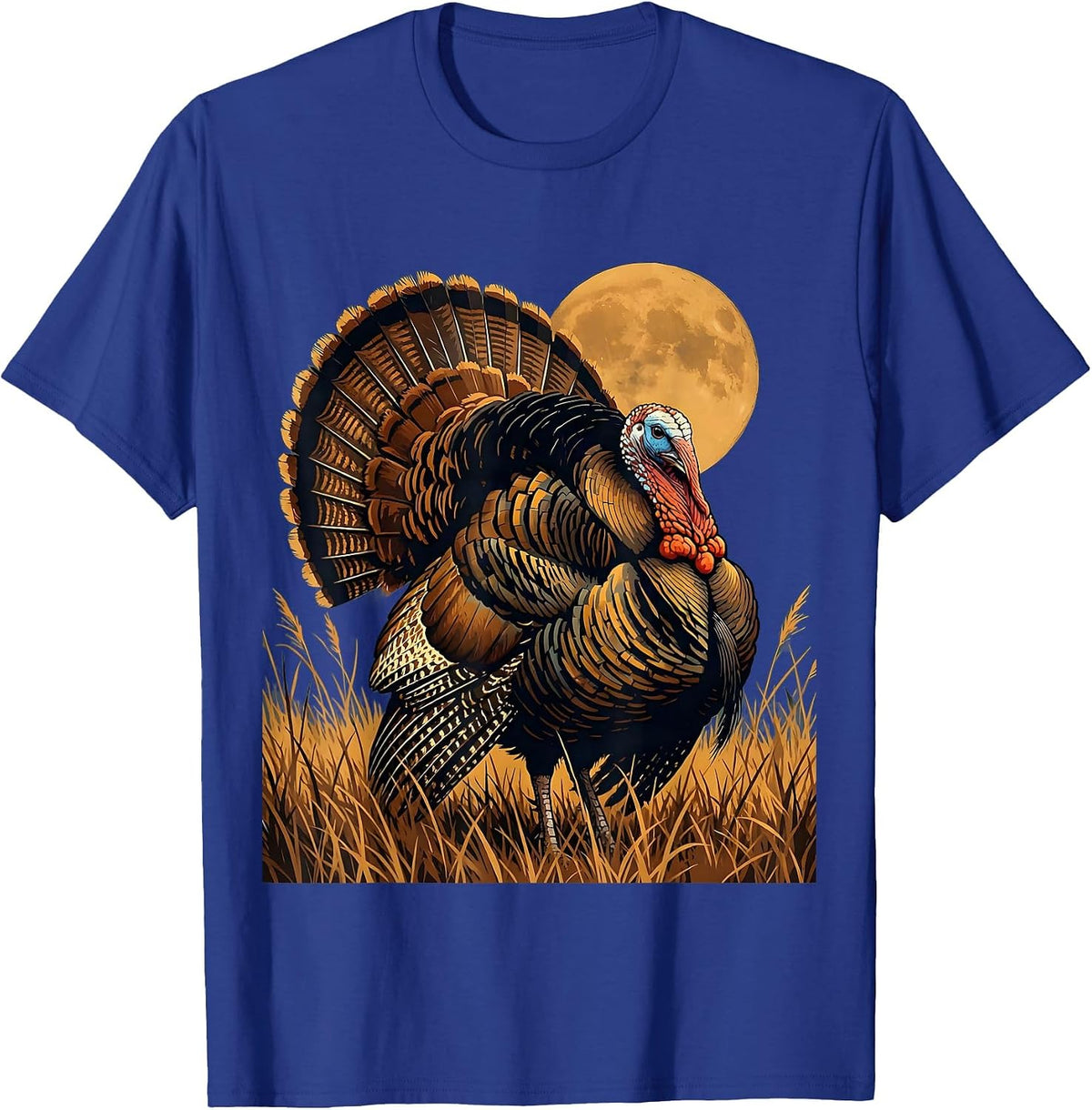 Wild Turkey Strutting Through Tall Grass Fall Art T-Shirt - Royal Blue