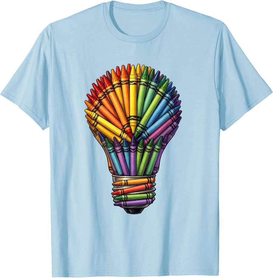 Men's Special Education Teacher Crayon Lightbulb Gift T-Shirt - Baby Blue