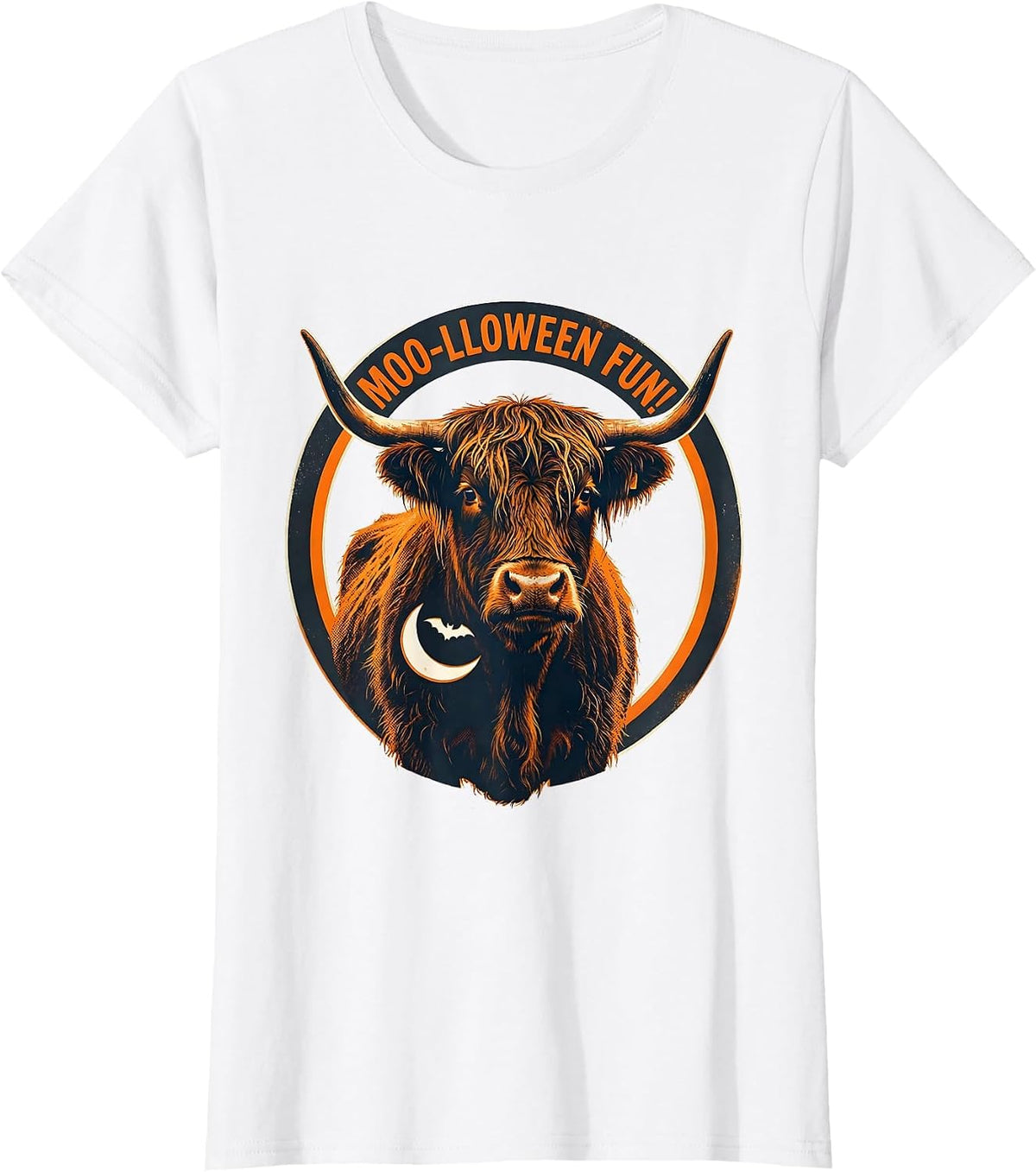 Moo-lloween Fun! Whimsical Highland Cow Halloween Humor T-Shirt - White