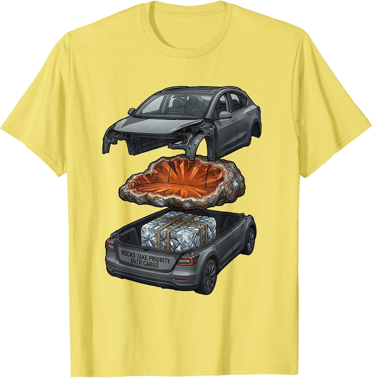 Men's Rocks Take Priority Over Cargo Funny Rock Collector Geode T-Shirt - Lemon Yellow