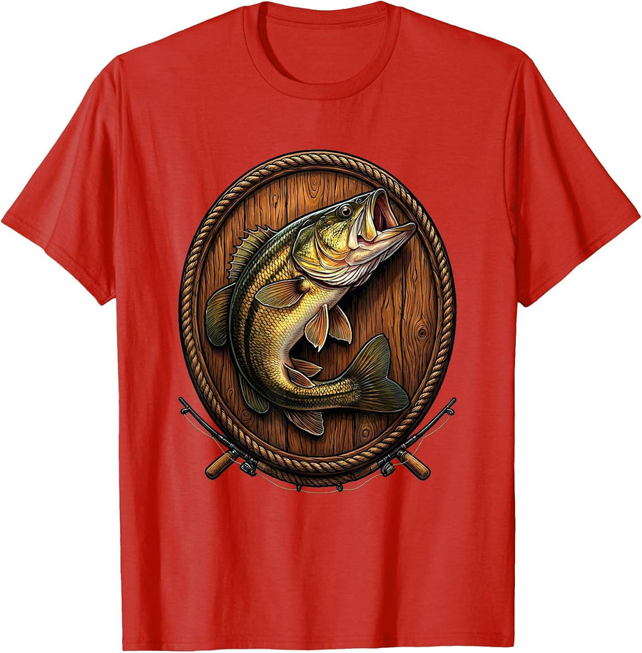 Men's Trophy Bass Wall Mount Fishing Graphic T-Shirt - Red