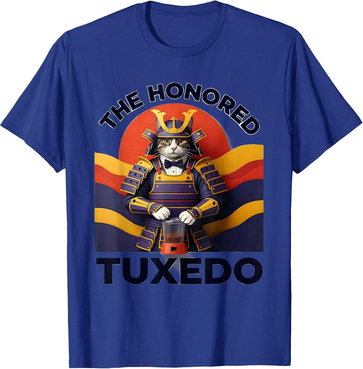 The Honored Tuxedo Funny Cat Warrior Japanese Ukiyo-e Anime T-Shirt - Royal Blue