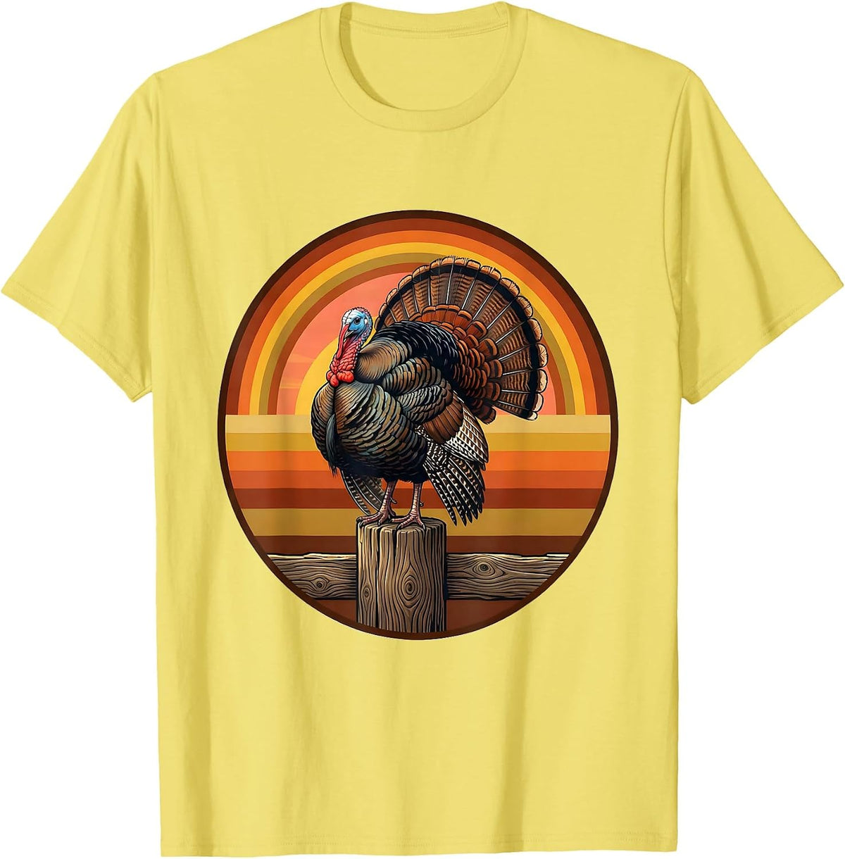 Men's Turkey on Rustic Fence Post Illustration T-Shirt - Lemon Yellow