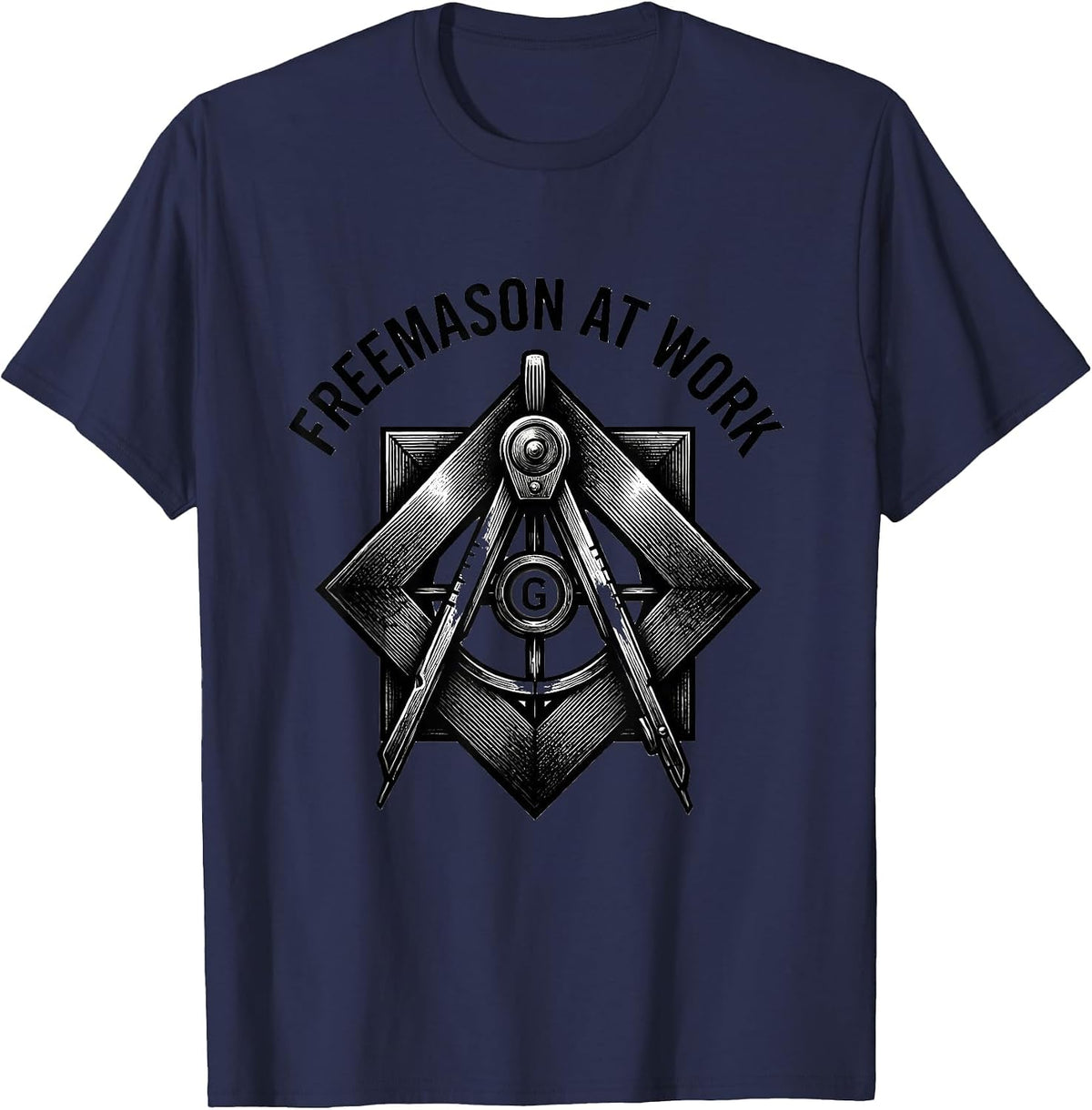 Men's Freemason At Work Square and Compass Masonic Brotherhood T-Shirt - Navy Blue