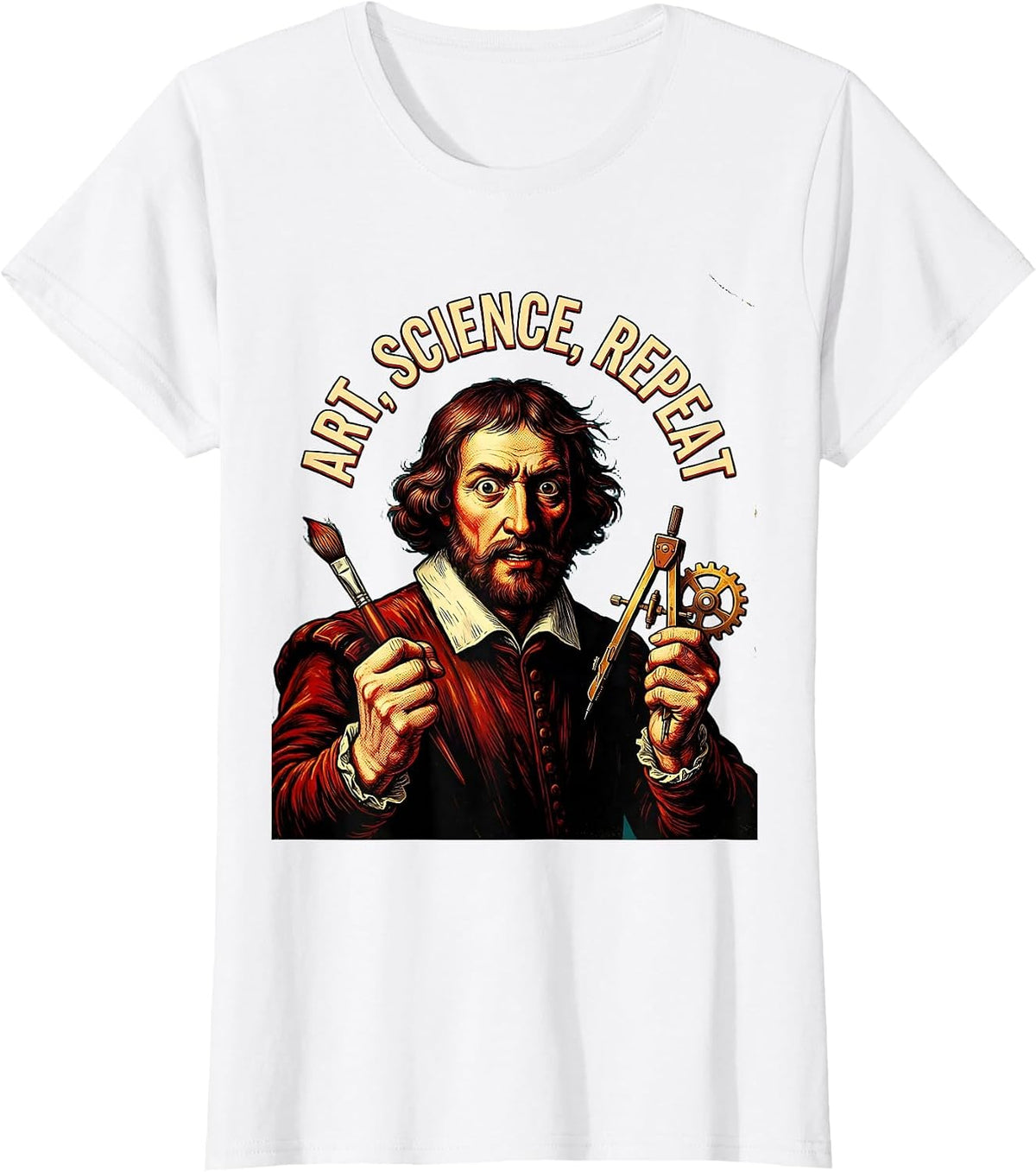 Women's Art Science Repeat Renaissance Men Design T-Shirt - White
