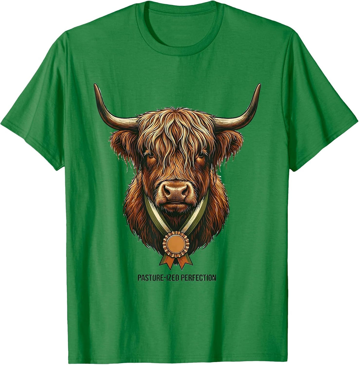 Men's Pasture-ized Perfection Funny Highland Cow Sarcastic Animal T-Shirt - Kelly Green