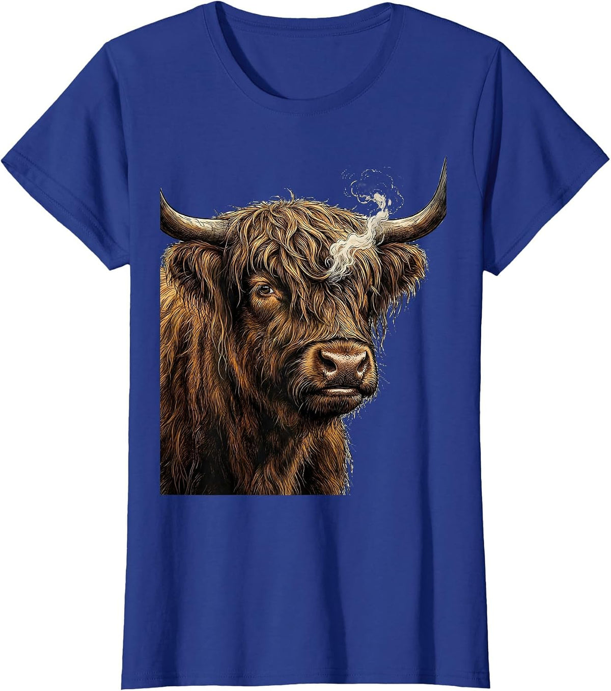 Women's Highland Cow Funny Cute Cow Lover Graphic T-Shirt - Royal Blue