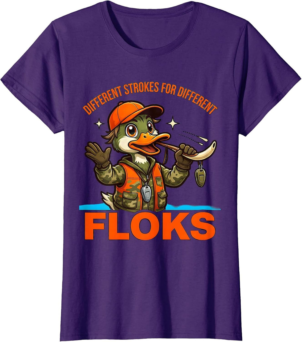 Women's DIFFERENT STROKES FOR DIFFERENT FLOКS Funny Duck Hunter T-Shirt - Purple