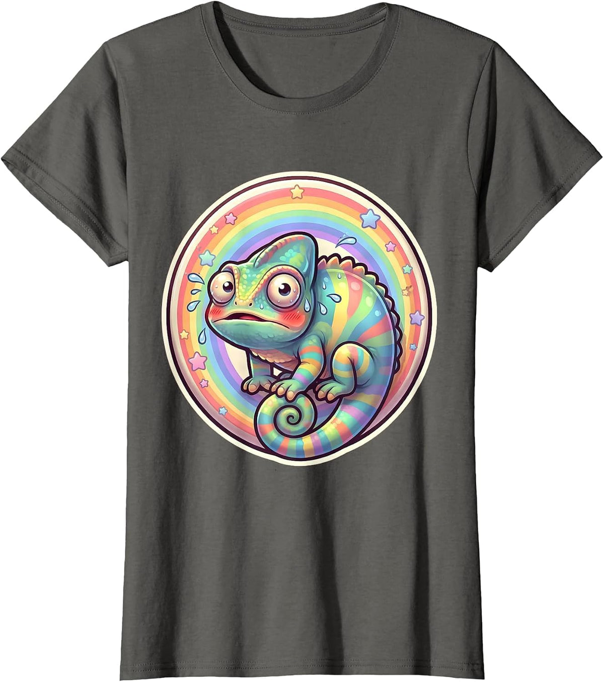 Women's Funny Chameleon Blending Into Rainbow T-Shirt - Asphalt Grey