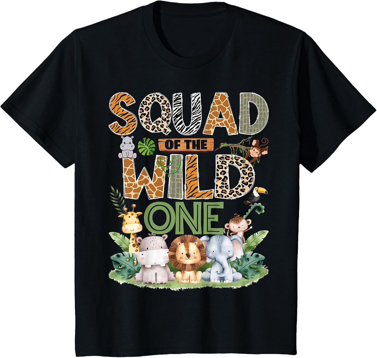 Squad of the Wild One Safari Jungle 1st Birthday Boy T-Shirt - Black