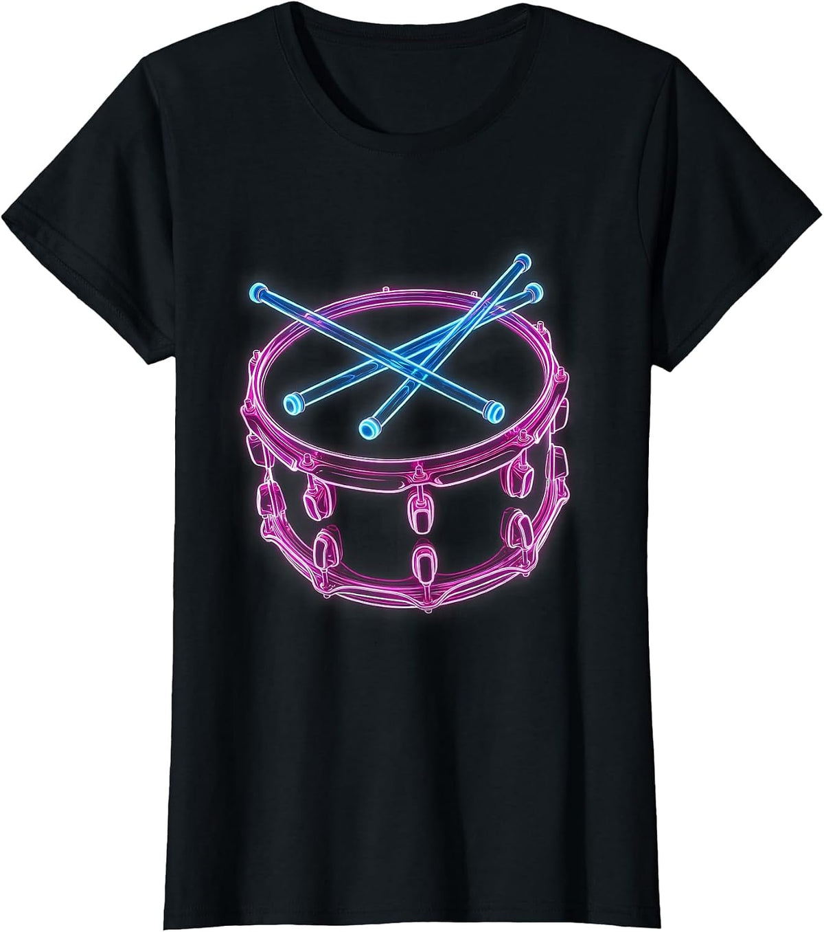 80s Rock Drummer Crossed Drumsticks Snare Drum T-Shirt - Black