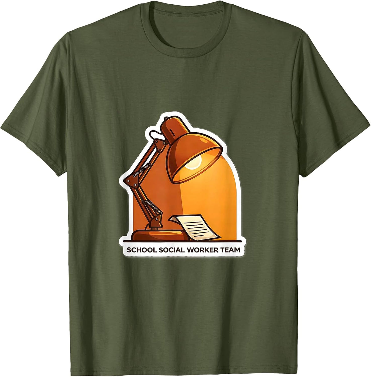 School Social Worker Team Sticker Style Staff Appreciation T-Shirt - Olive Green