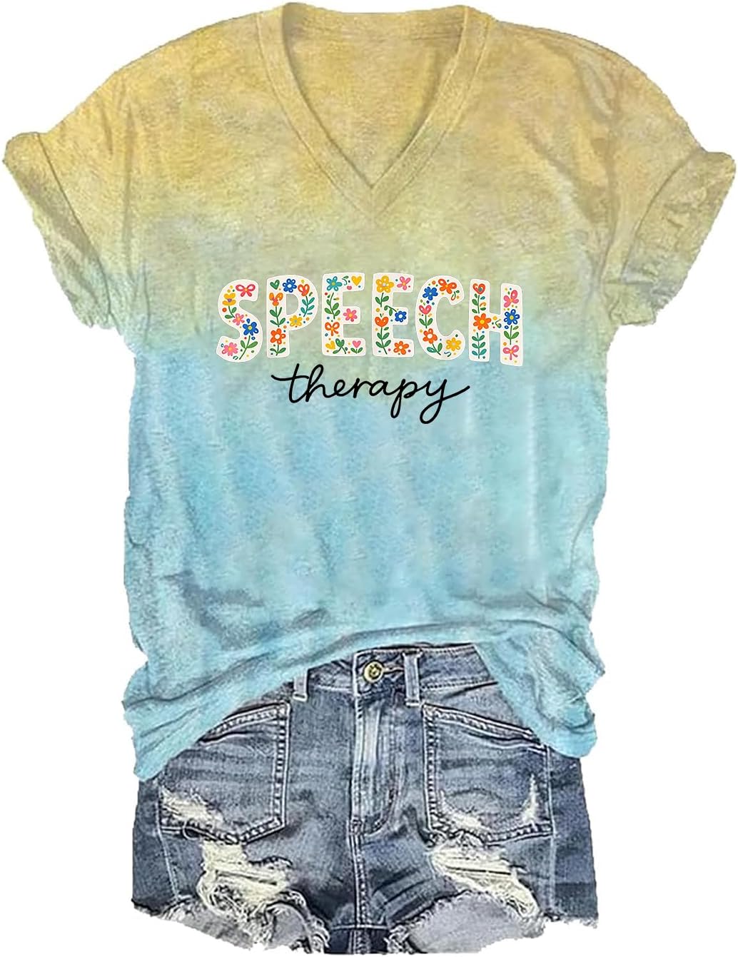 Speech Therapy Shirt Speech Pathologist Shirt SLP Shirts for Women Oversized Graphic Tees V Neck - B