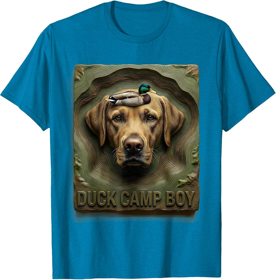 Duck Camp Boy Vintage Labrador Hunting Dog Rural Heritage T-Shirt - Sapphire Blue