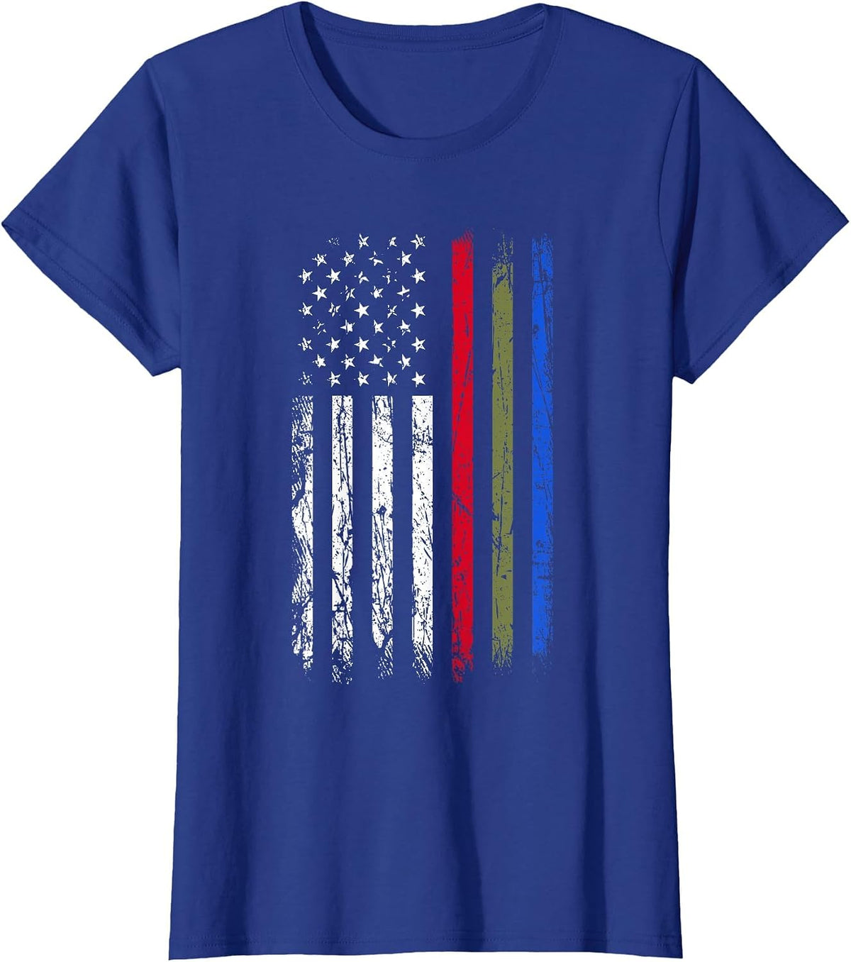 Thin Red Green Blue Line Flag Police Firefighters Military T-Shirt - Royal Blue