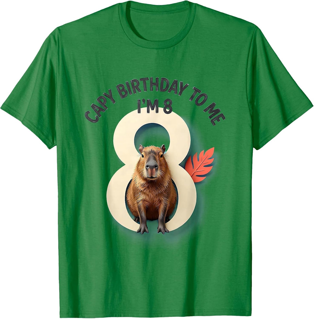 Men's Capy Birthday To Me! I'm 8 Funny Kids Age Pun Capybara T-Shirt - Kelly Green
