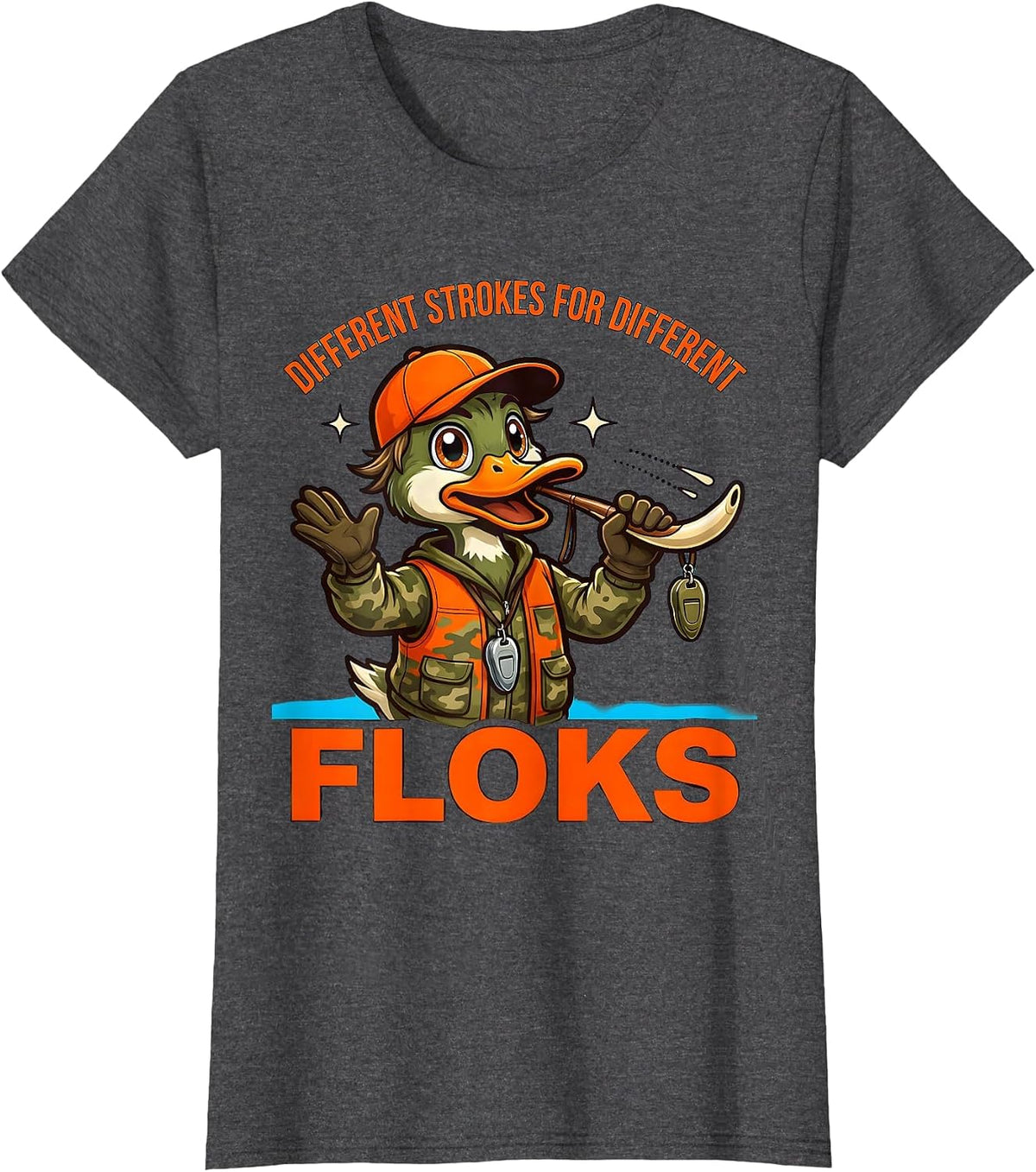 Women's DIFFERENT STROKES FOR DIFFERENT FLOКS Funny Duck Hunter T-Shirt - Dark Heather Grey