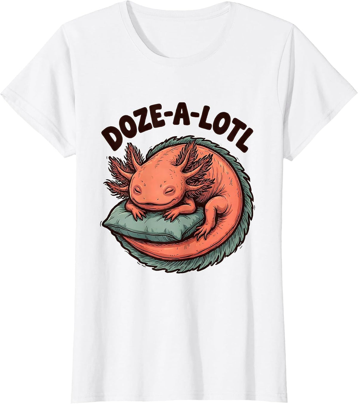 Doze-A-Lotl Official Sleepshirt Cute Sleeping Axolotl Animal T-Shirt - White