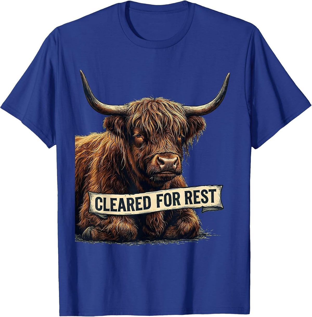 Cleared For Rest Highland Cow Attitude Humor Sleepshirt T-Shirt - Royal Blue
