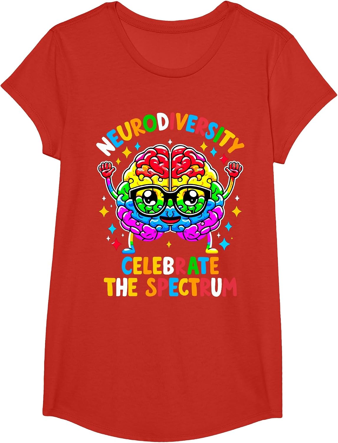 Neurodiversity Brain Autism Awareness T-Shirt - Girls Red