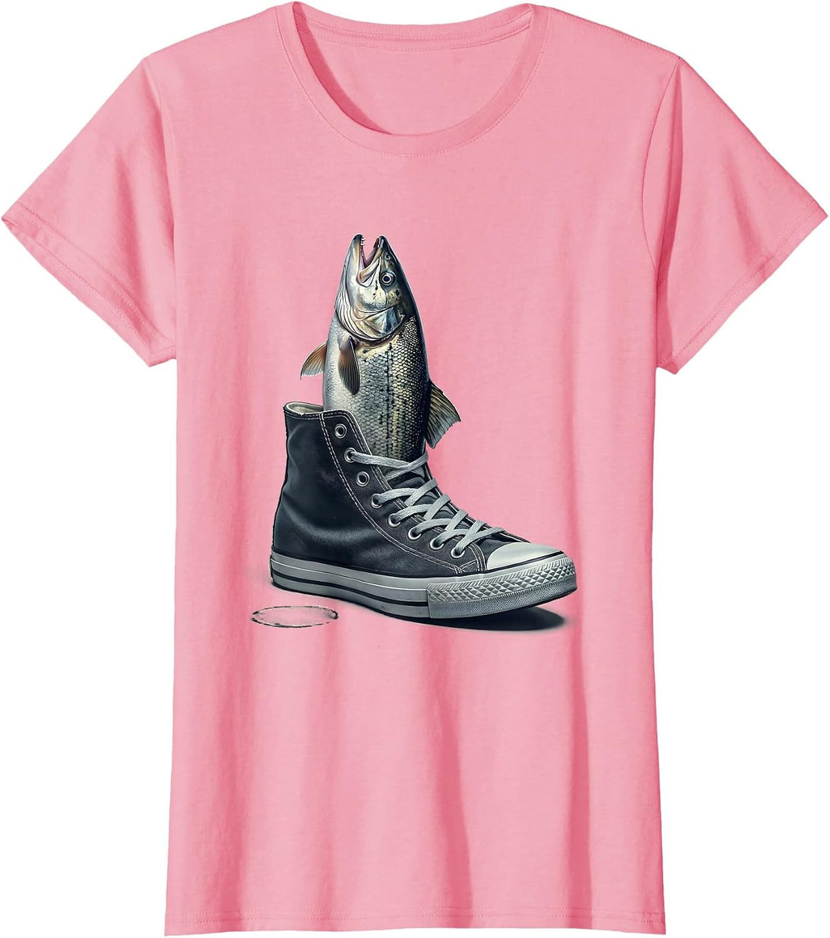 Women's Fih Meme Shoes Fish Funny Misspelled Fish Humor T-Shirt - Pink