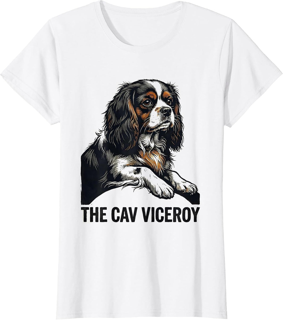 Women's The Cav Viceroy Linocut Cavalier King Charles Spaniel Dad T-Shirt - White