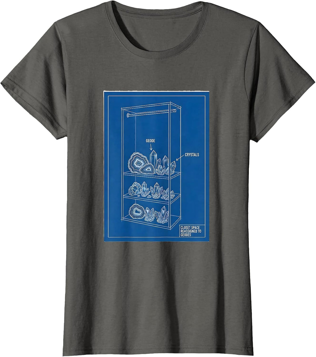 Women's Closet Space Reassigned To Geodes Technical Blueprint Rock T-Shirt - Asphalt Grey