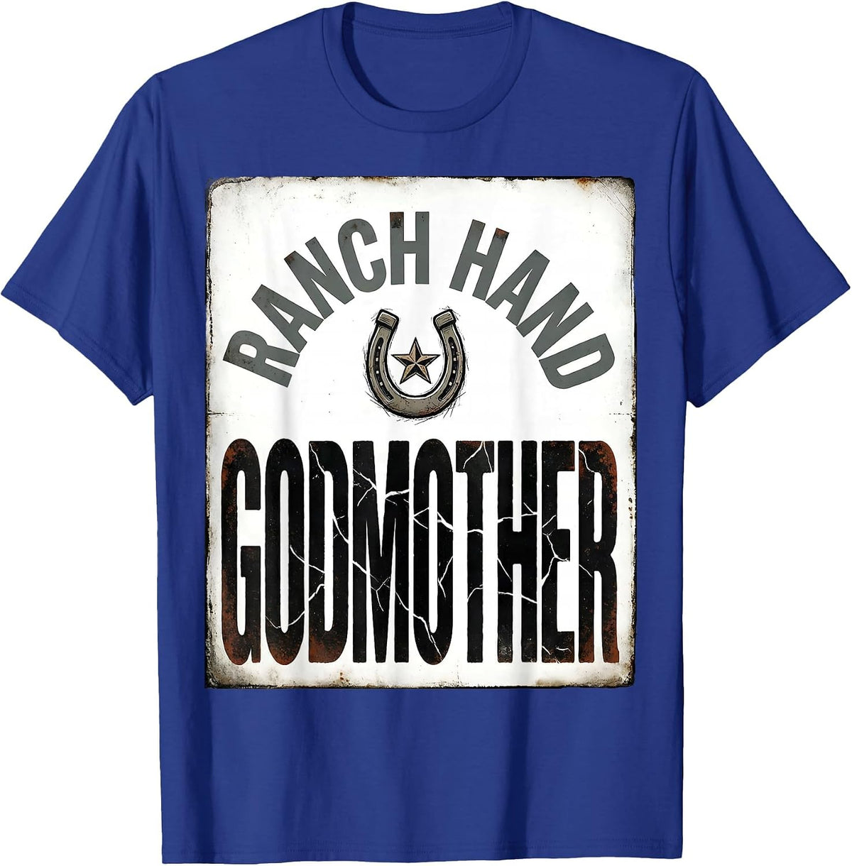 Ranch Hand Godmother Distressed Western Family Matching T-Shirt - Royal Blue