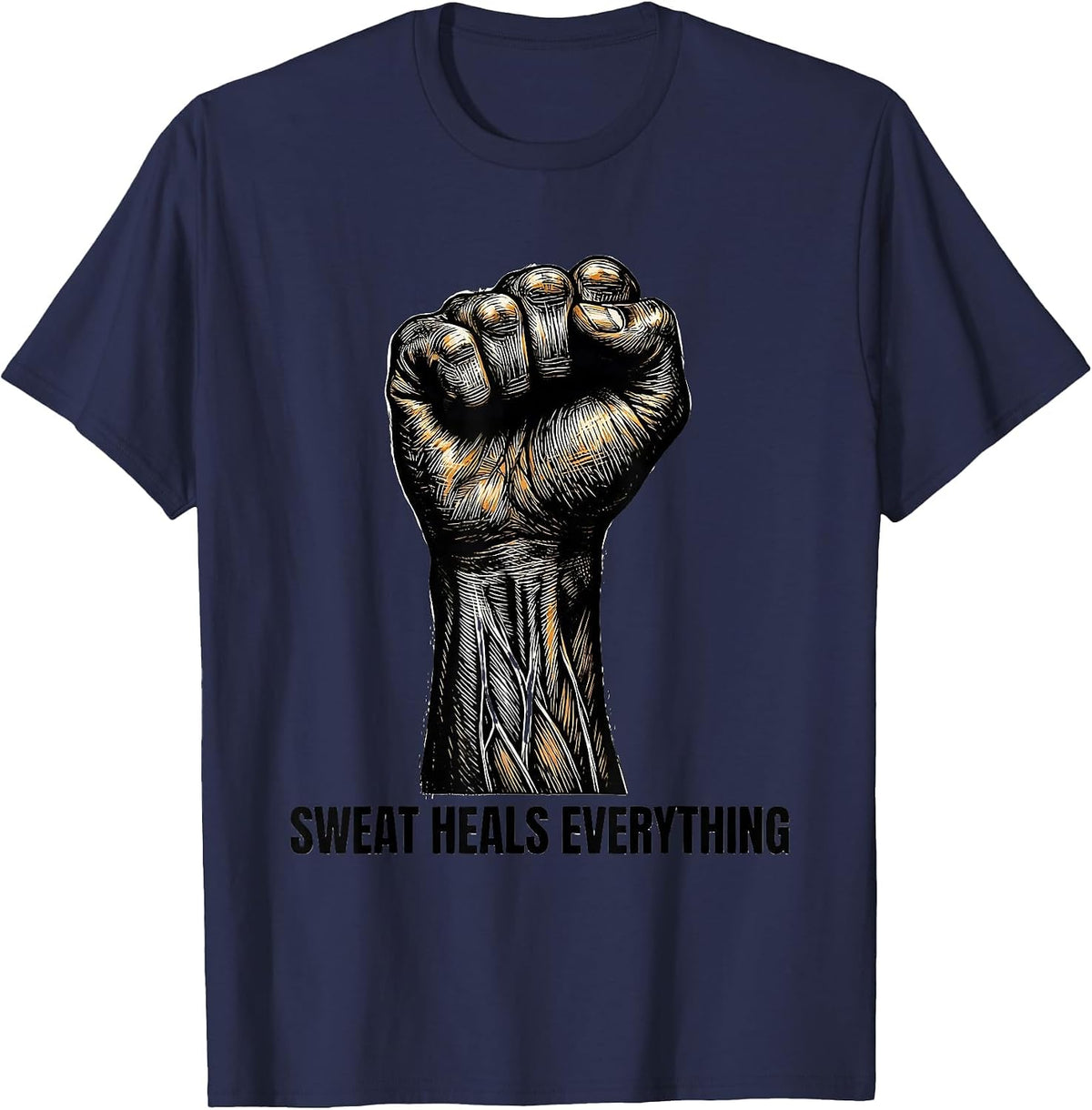 Men's Sweat Heals Everything Physical Therapy Design T-Shirt - Navy Blue