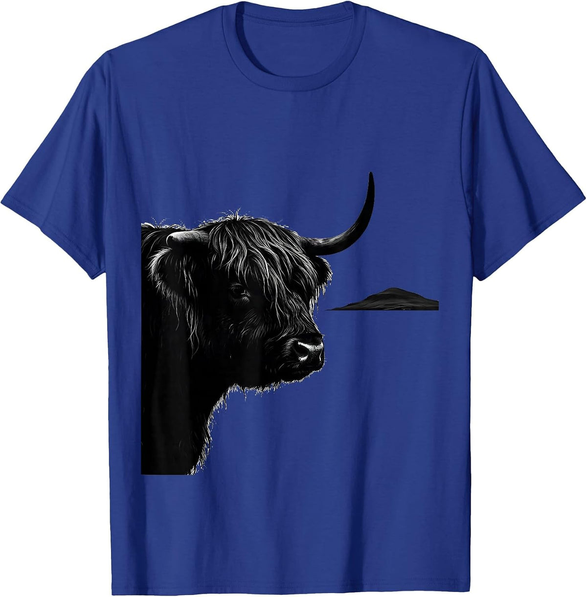 Highland Cow Profile Silhouette Farm Animal Humor T-Shirt - Royal Blue