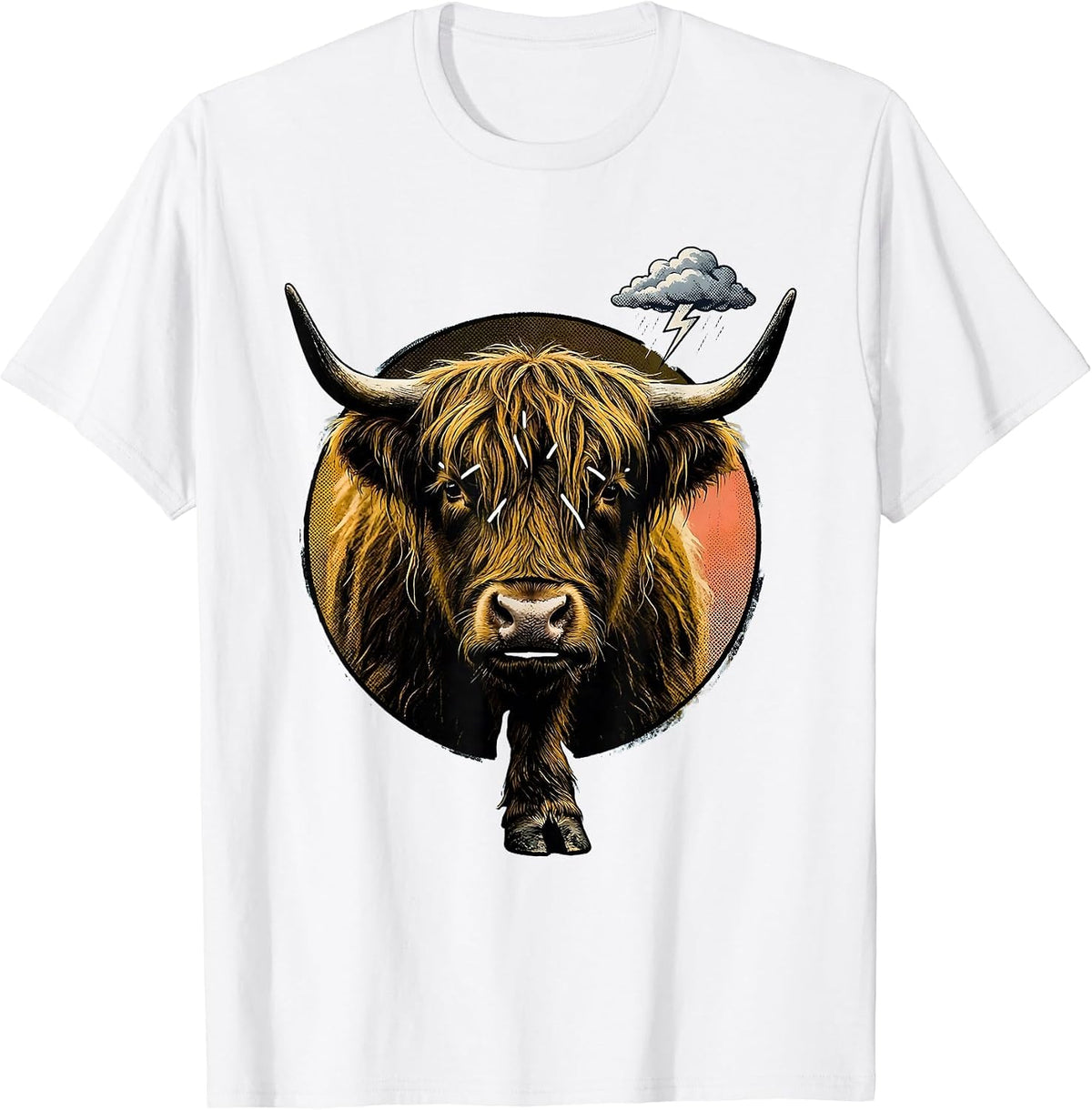 Men's Highland Cow Badge Funny Floral Cow Lover T-Shirt - White