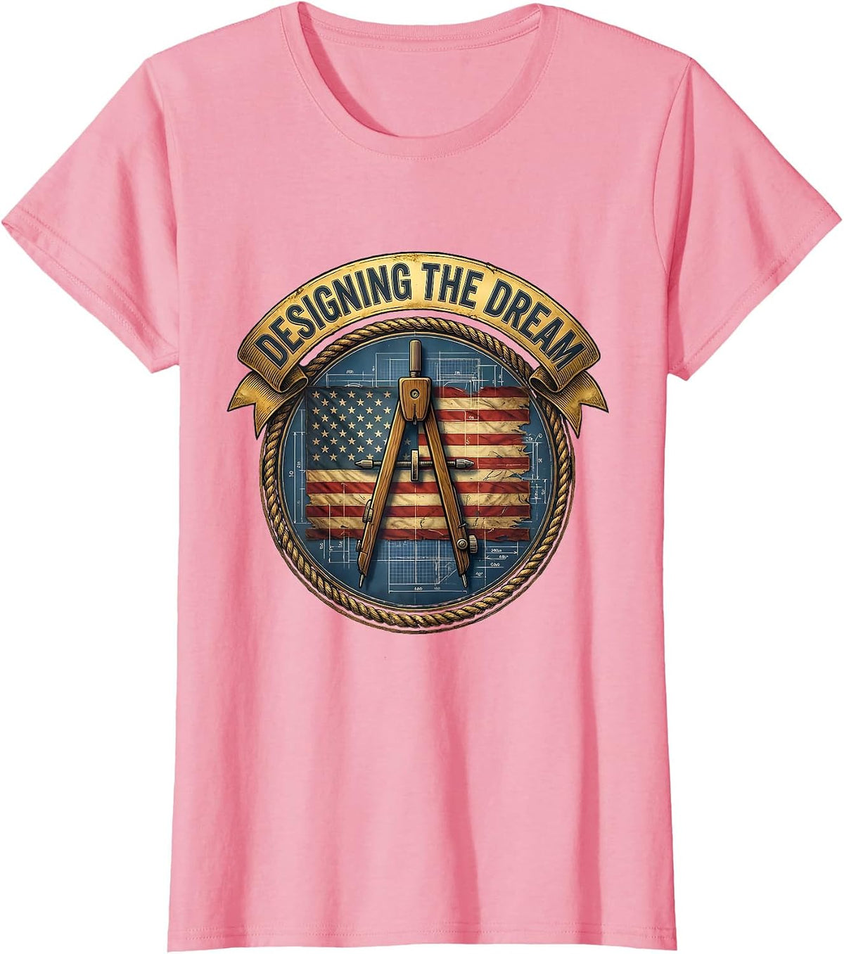 Designing the Dream Labor Day Patriotic Blueprint T-Shirt, Women, Pink, X-Large - As Pictured