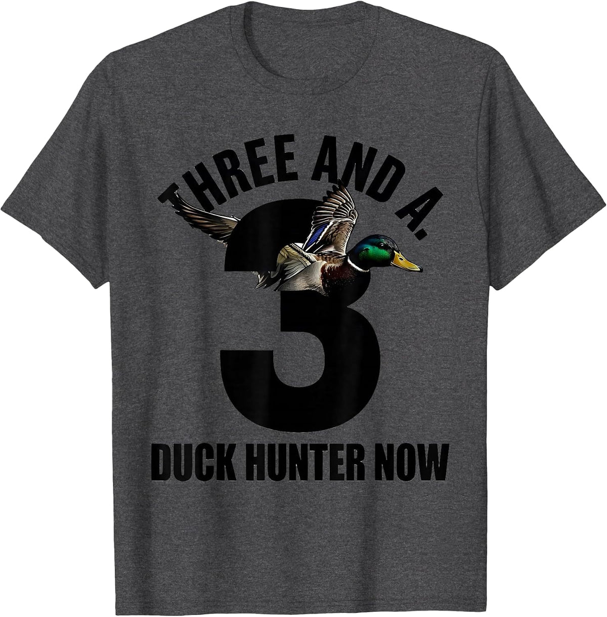 Three And A Duck Hunter Now Youth Camo Hunting Birthday Gift T-Shirt - Dark Heather Grey