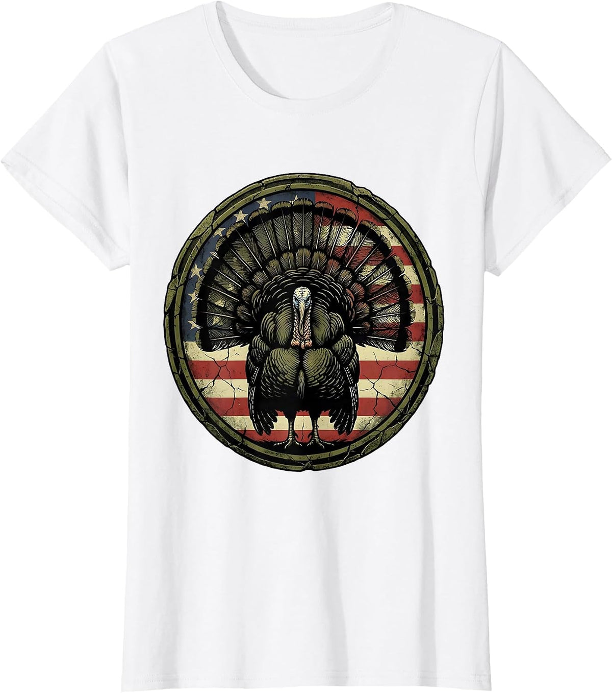 Women's Turkey Feathers Woodland Camo Hunting Design T-Shirt - White