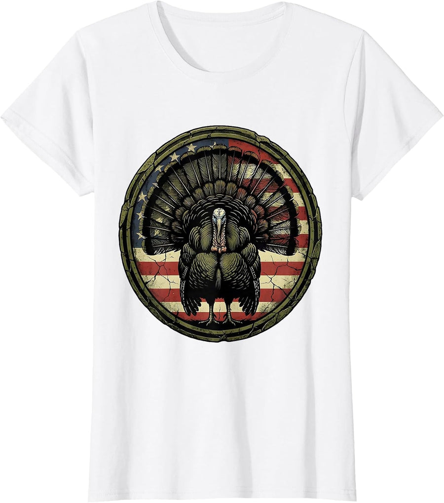 Women's Turkey Feathers Woodland Camo Hunting Design T-Shirt - White