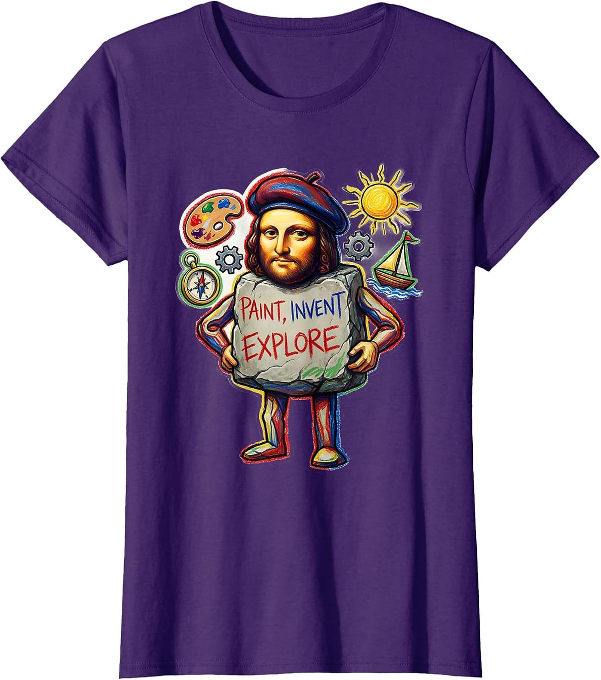 Women's Renaissance Men Paint Invent Explore Design T-Shirt - Purple