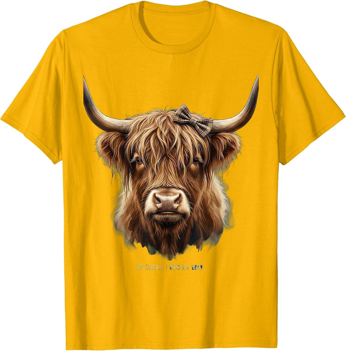 I’m Cuddly I Moo My Mind Cute Highland Cow Character Humor T-Shirt - Golden Yellow