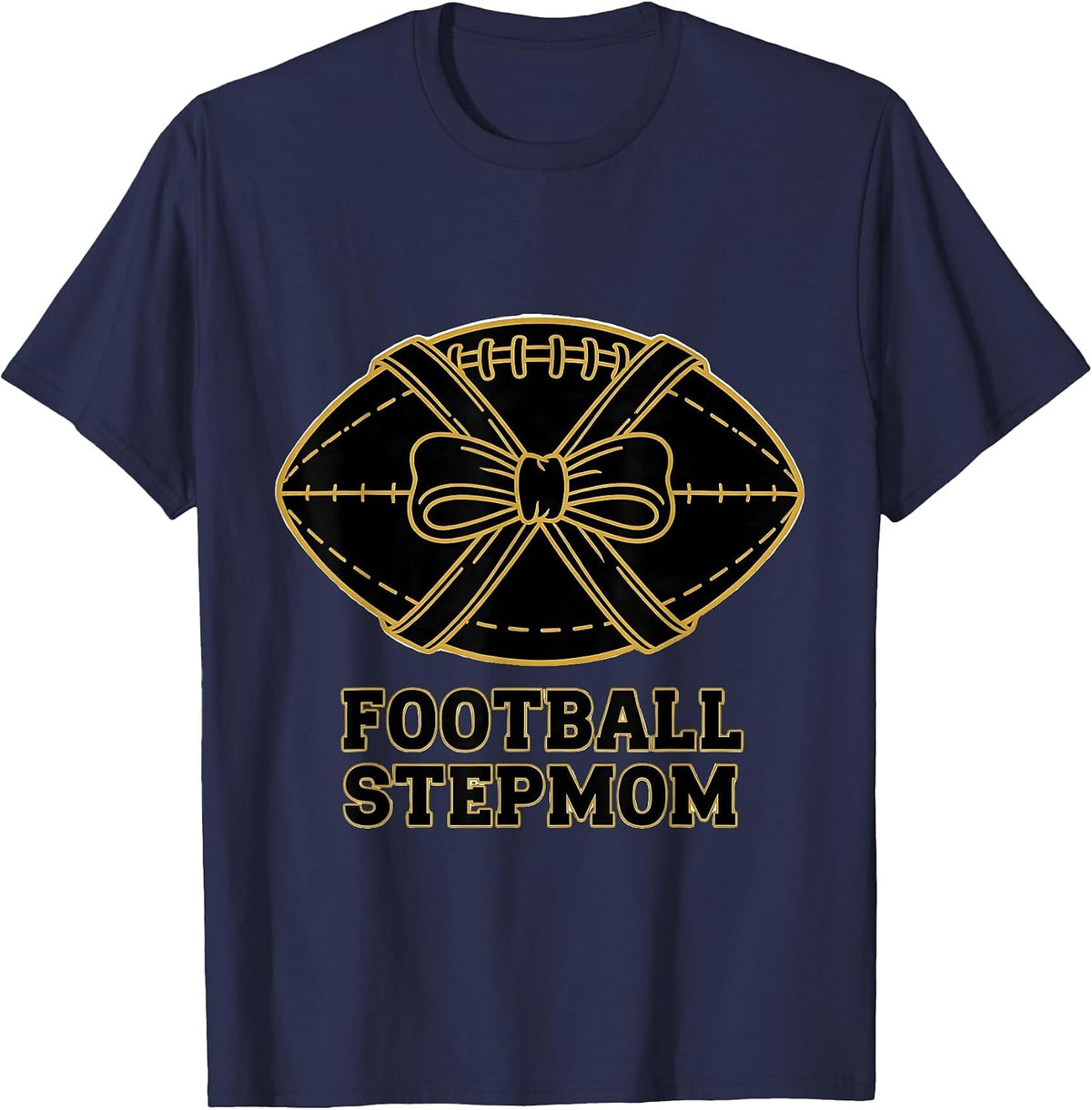 Football Stepmom Coquette Bow Game Day Team Spirit T-Shirt - Navy Blue