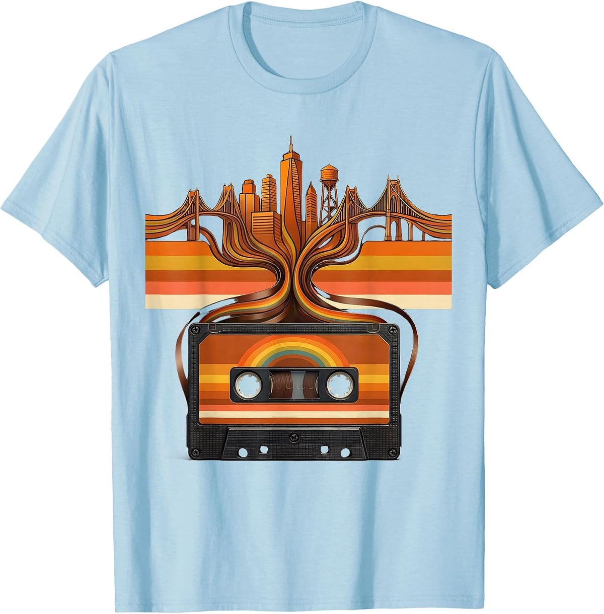Men's Hip Hop Cassette Tape City Skyline Graphic T-Shirt - Baby Blue