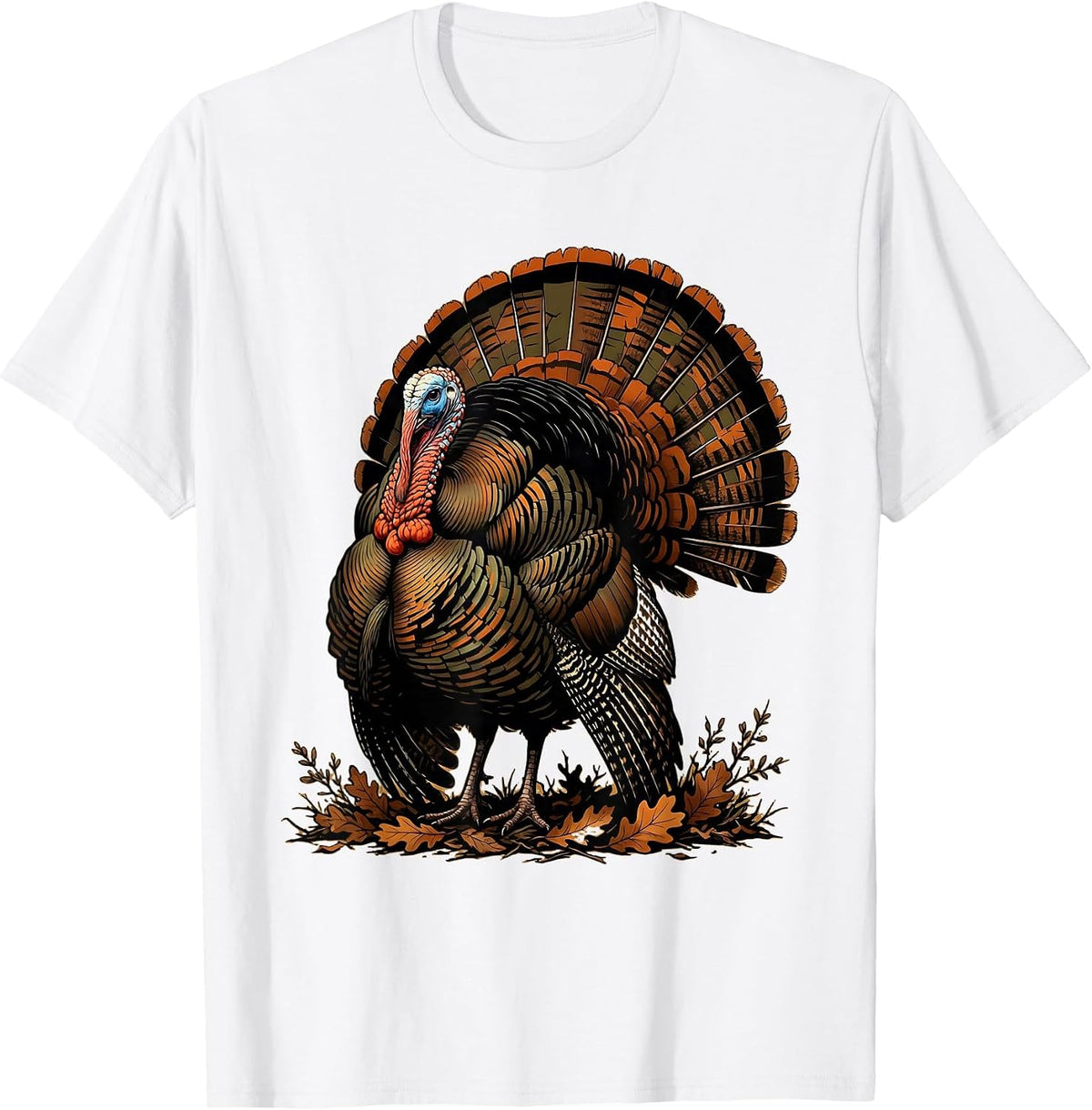 Men's Camo Turkey Strutting Through Autumn Brush T-Shirt - White