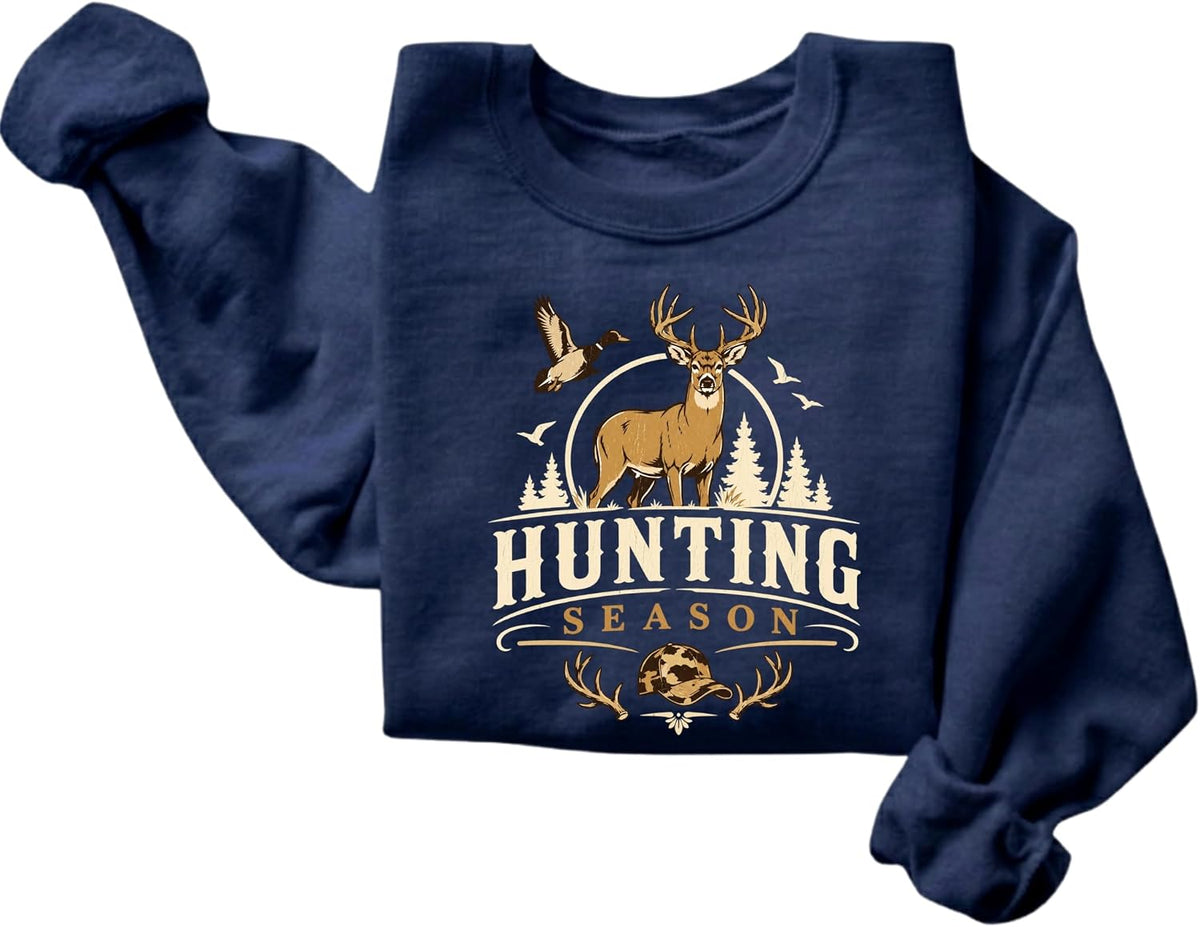 FITIN Hunting Season Whitetail Deer Duck Outdoors Graphic Sweatshirt - Navy