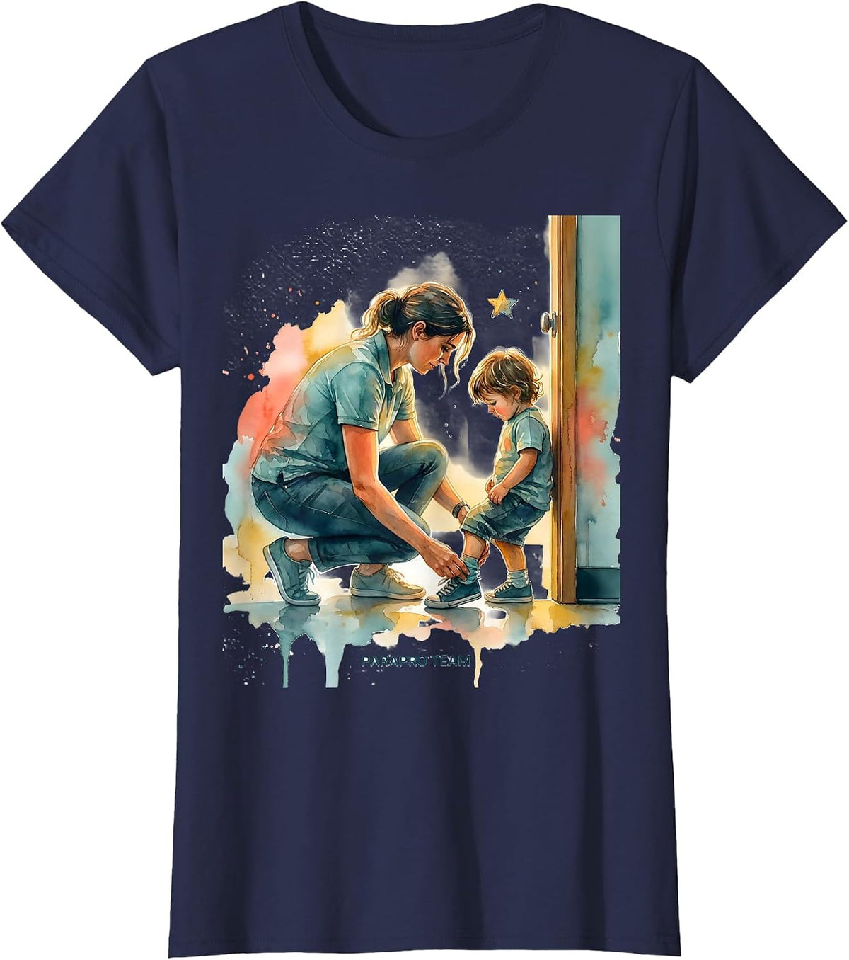 Women's Parapro Team Watercolor Paraeducator Teacher Appreciation T-Shirt - Navy Blue