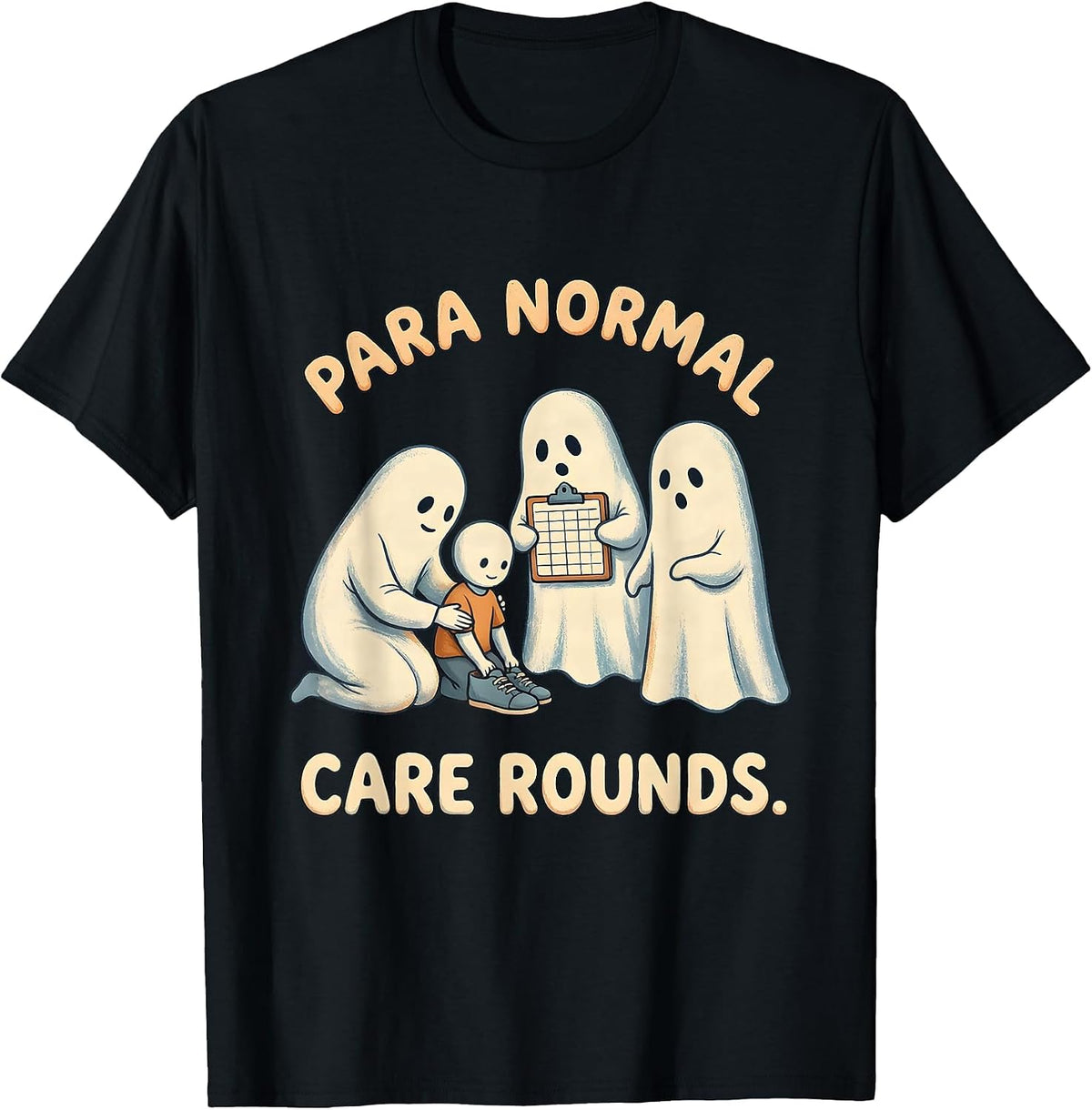 Men's Para Normal Care Rounds Storybook Ghost Paraeducator T-Shirt - Black