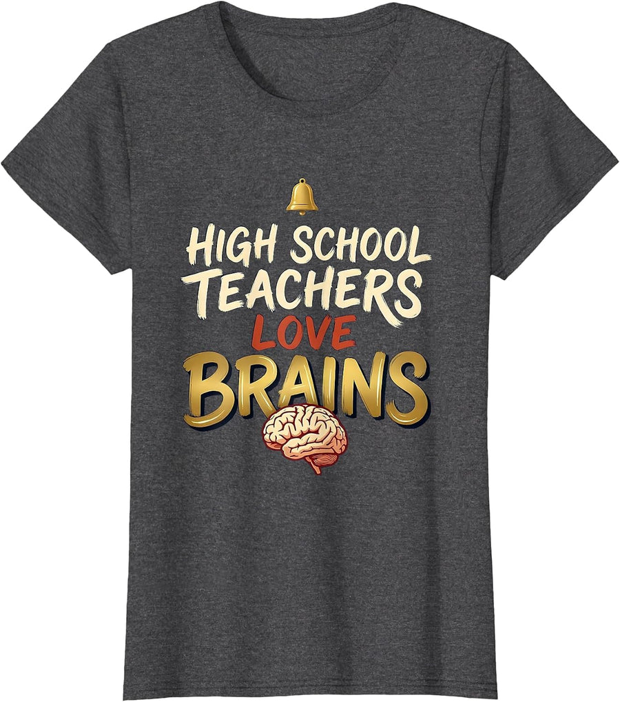 Women's High School Teachers Love Brains Funny Zombie Halloween T-Shirt - Dark Heather Grey