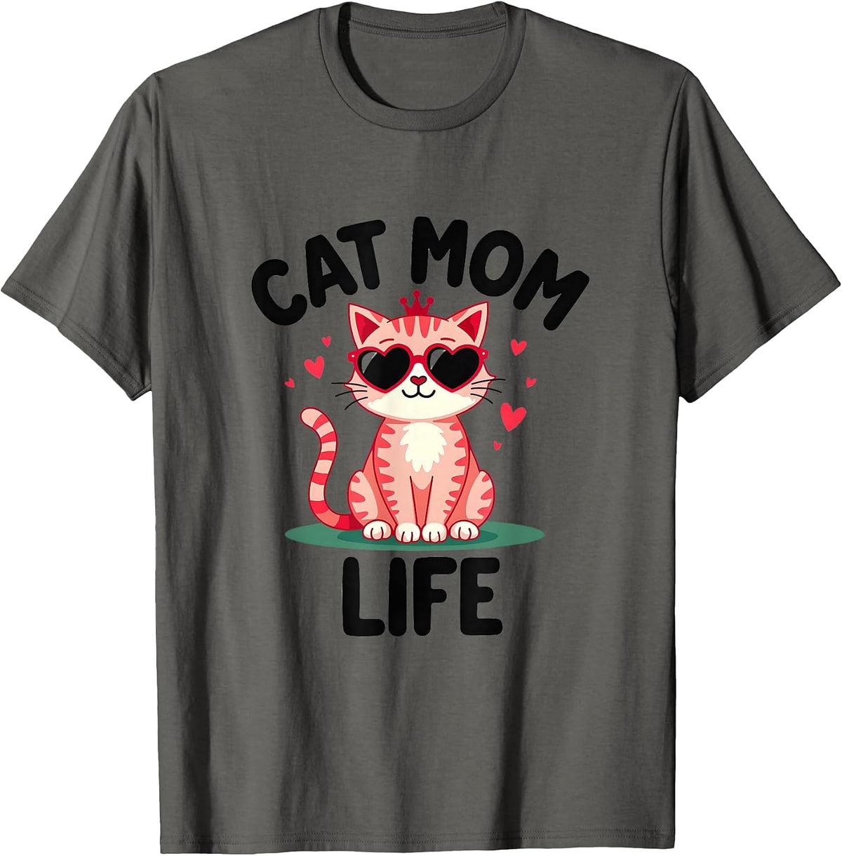 Cat Mom Life Proud Feline Parent Design T-Shirt - Asphalt Grey