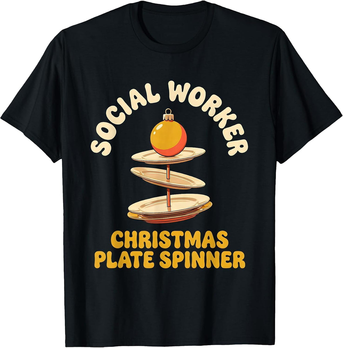 Men's Social Worker, Christmas Plate Spinner Retro Social Work T-Shirt - Black