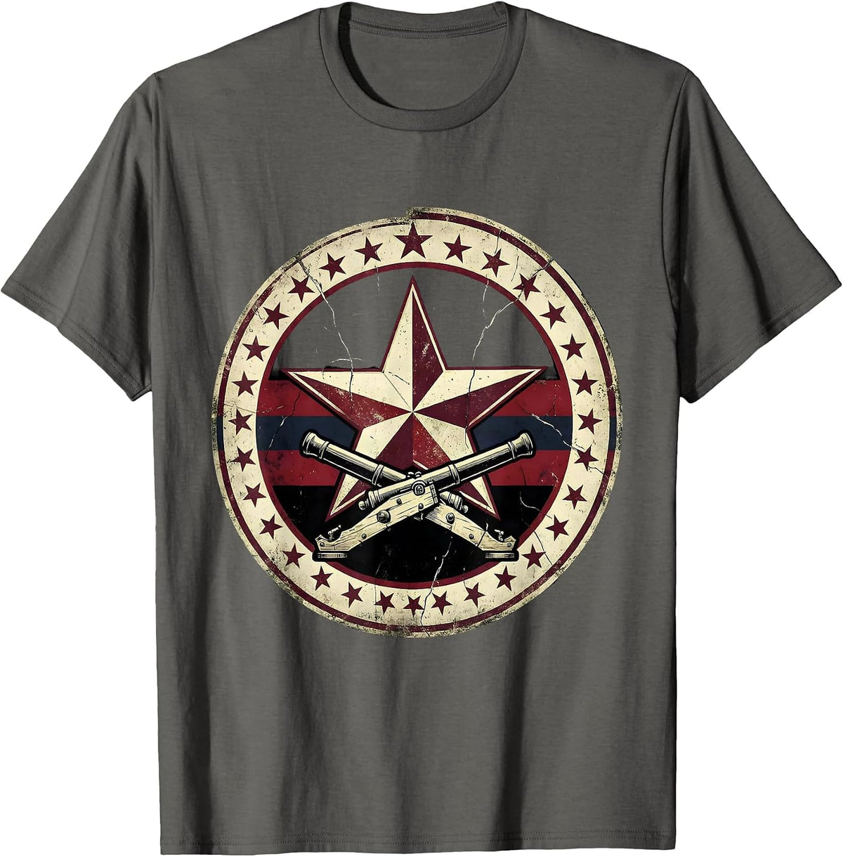 Commander's Star Badge Crossed Cannons Design T-Shirt - Asphalt Grey