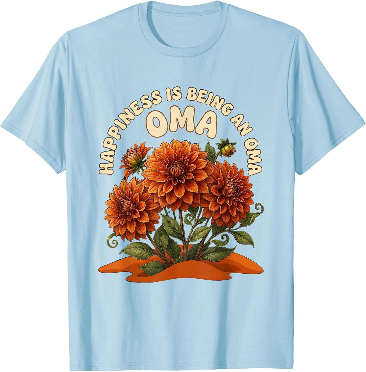 Men's Happiness Is Being An Oma Retro 70s Grandma Floral Gift T-Shirt - Baby Blue