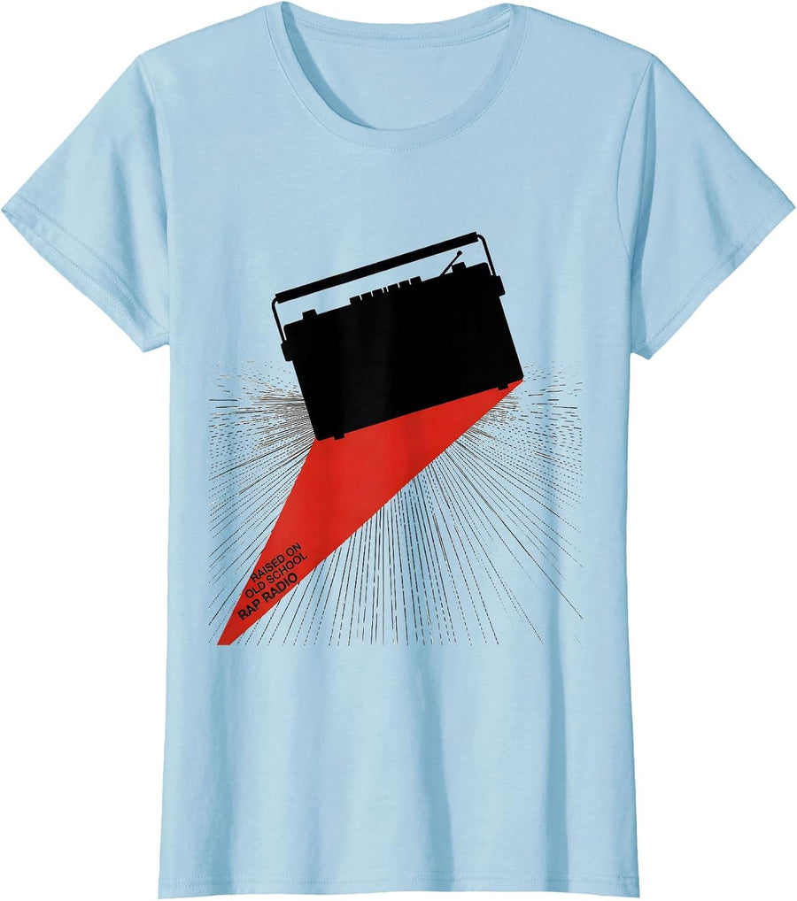 Women's Raised On Old School Rap Radio Vintage Retro Hip Hop Music T-Shirt - Baby Blue