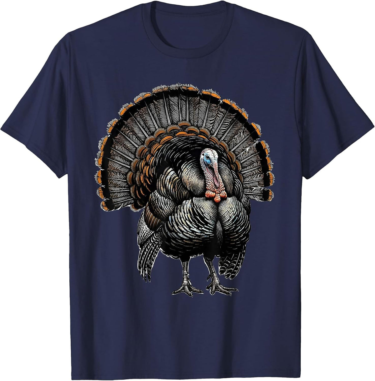 Turkey Feathers Full Strut Illustration T-Shirt - Navy Blue